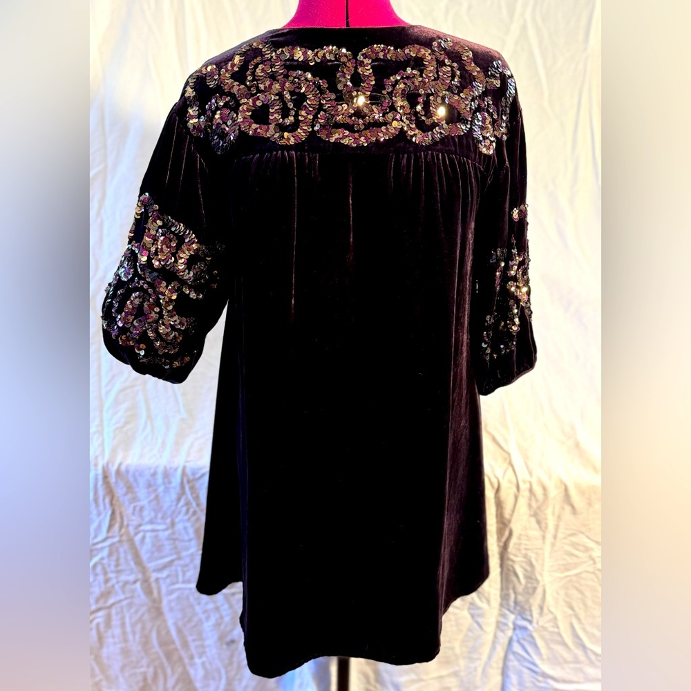 Nanette Lapore Babydoll Velvet Dress With Puff Sleeves & Sequins